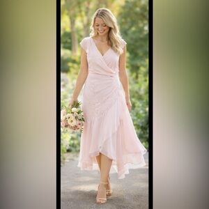 Pink Beaded Satin Chiffon Fairy Dress Size 14 Wedding Guest Cottagecore Formal